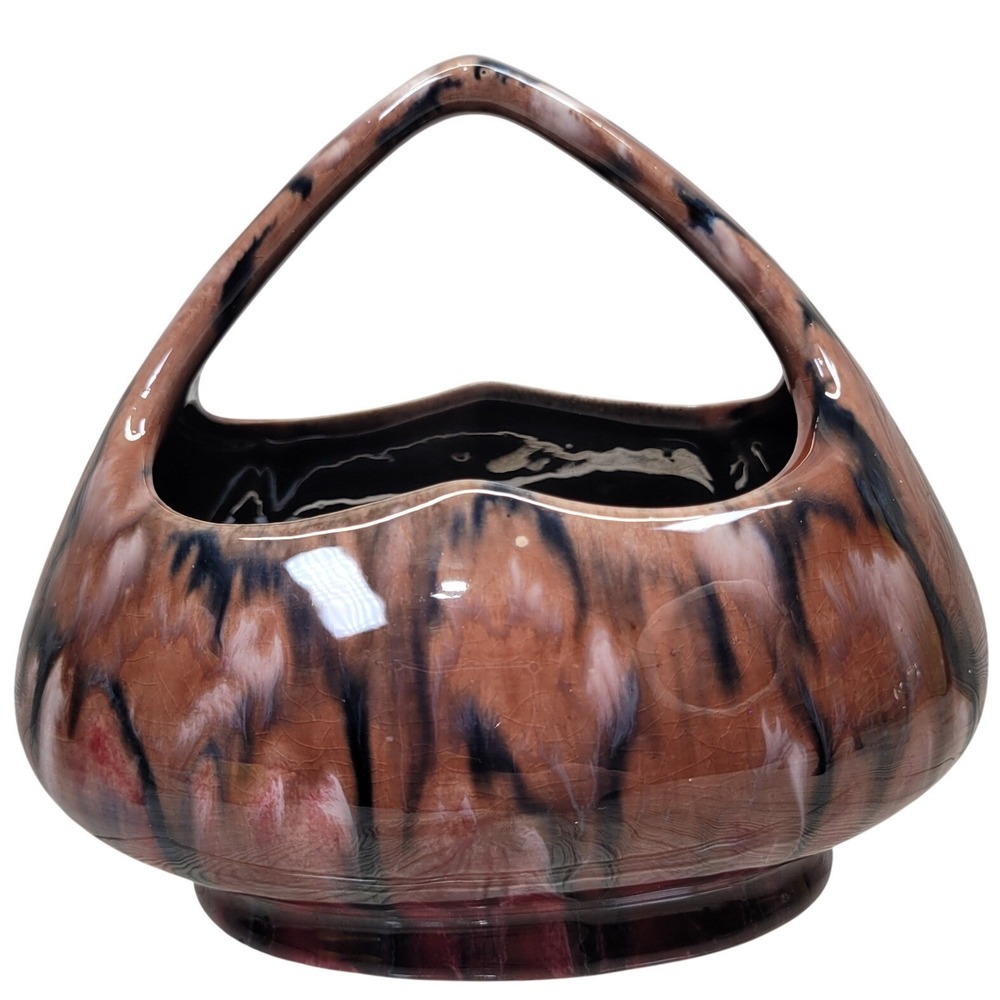 Coronet Czechoslovakia Drip Glaze Art Pottery Brides Basket‎ Brown Black Vtg